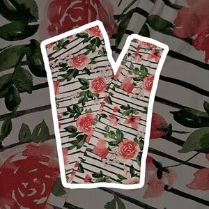 NWT Lularoe Leggings White & Black Stripe Pink Roses Floral Size TC